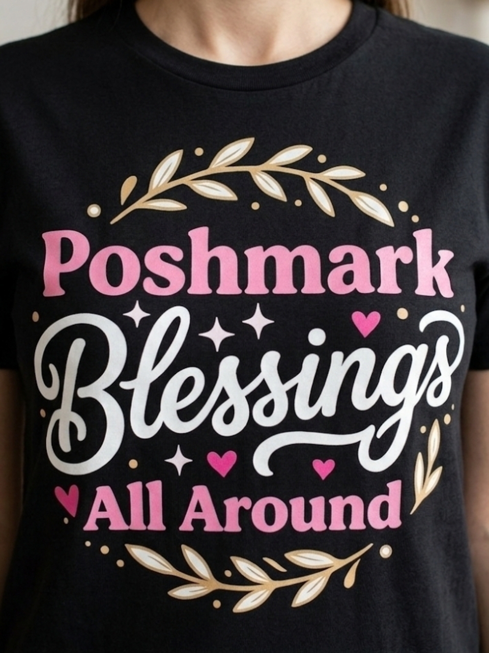 Poshmark Blessings All Around Graphic Tee - Black with Pink & White